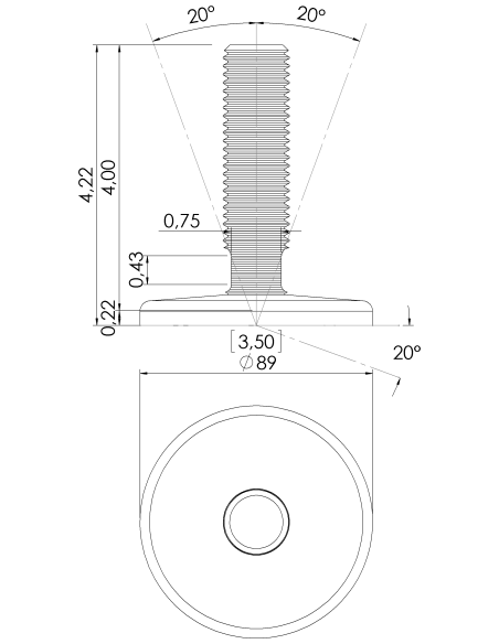 Machine foot KT90-UNC 1 x 4, AISI 304