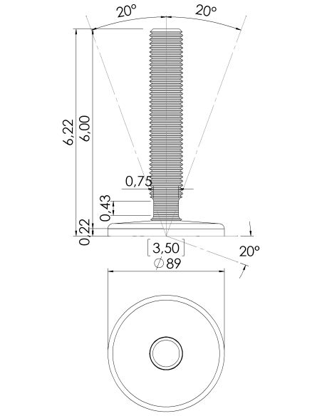 Machine foot KT90-UNC 1 x 6, AISI 304