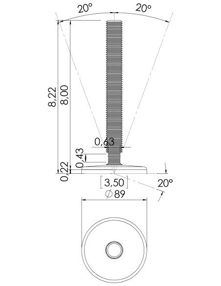 Machine foot KT90-UNC 7/8 x 8, AISI 304