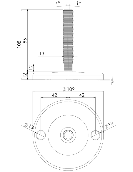 Machine foot J110-M16 x 100, AISI 304, 2 fixations