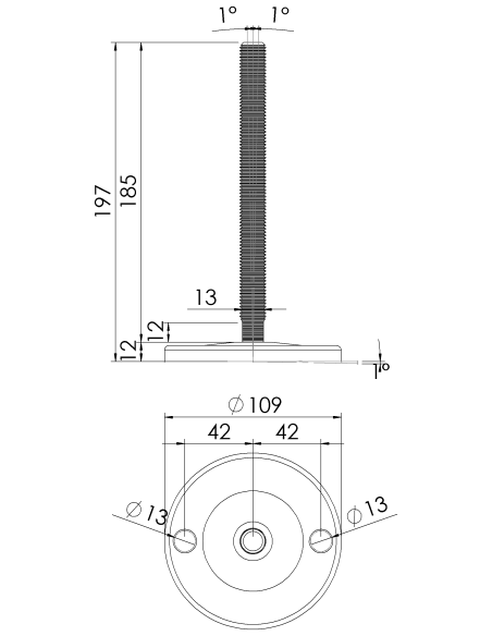 Machine foot J110-M16 x 180, AISI 304, 2 fixations
