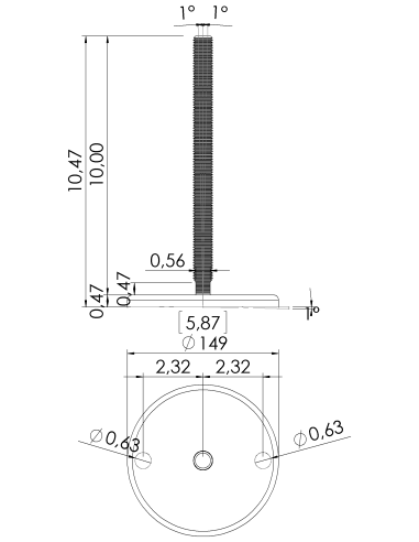 Machine foot J150-UNC 3/4 x 10, AISI 304, 2 fixations