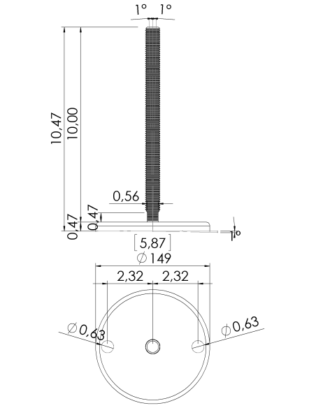 Machine foot J150-UNC 3/4 x 10, AISI 304, 2 fixations