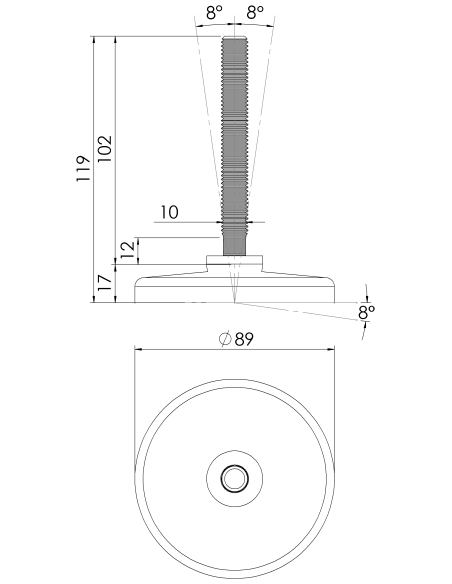 Machine foot KG90-M12 x 100, AISI 304