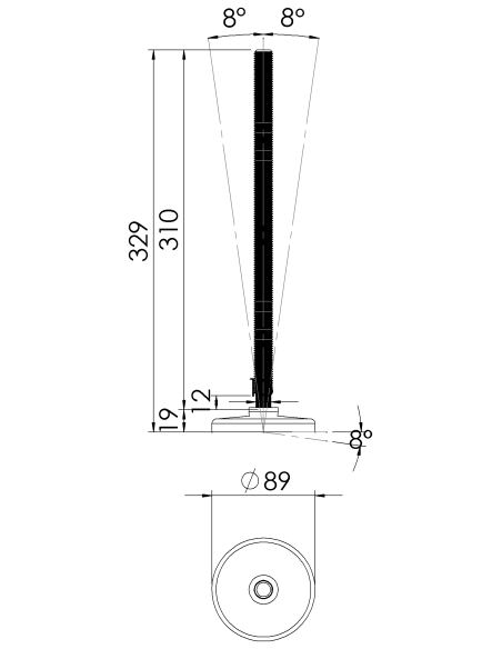 Machine foot KG90-M16 x 310, AISI 304