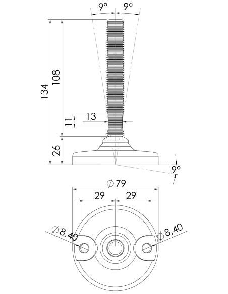 Machine foot HXJ80-M16 x 100, AISI 304, 2 fixations