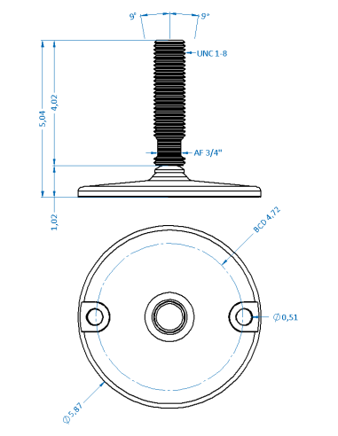Machine foot HXJ150-UNC 1 x 4, AISI 304, Solid, 2 fixations