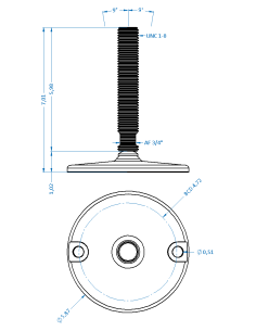 Machine foot HXJ150-UNC 1 x 6, AISI 304, Solid, 2 fixations 2