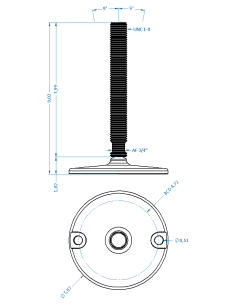 Machine foot HXJ150-UNC 1 x 8, AISI 304, Solid, 2 fixations 2