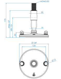 Machine foot XHJ150-M24 x 150/85-M24 x 50, AISI 304, Blue NBR, 2 fixations 2
