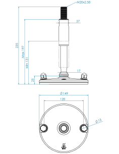 Machine foot XHJ150-M20 x 210/115-M20 x 80, AISI 304, Blue NBR, 2 fixations 2