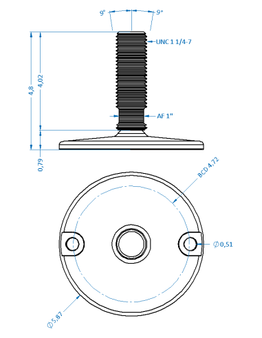 Machine foot HXJ150-UNC 1 1/4 x 4, AISI 304, Solid, 2 fixations