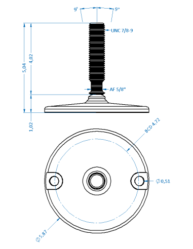 Machine foot HXJ150-UNC 7/8 x 4, AISI 304, Solid, 2 fixations