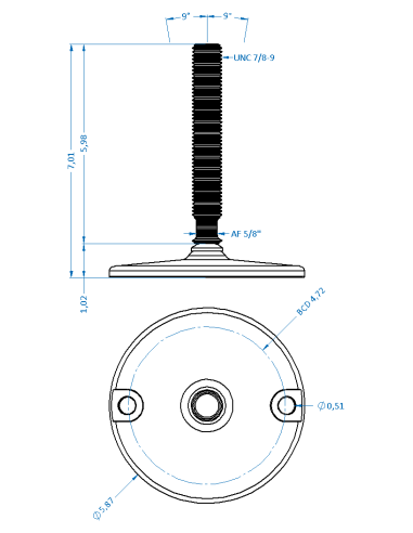Machine foot HXJ150-UNC 7/8 x 6, AISI 304, Solid, 2 fixations
