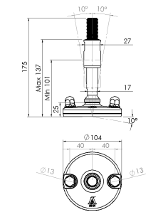 Machine foot XHJ105-M20 x 150/85-M20 x 50, AISI 304, Blue NBR, 2 fixations 2