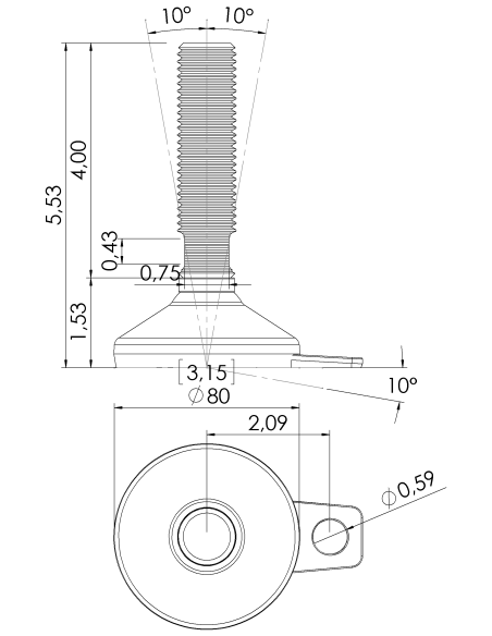 Machine foot HX-FIX81-UNC 1 x 4, AISI 304, Black NBR, 1 fixation