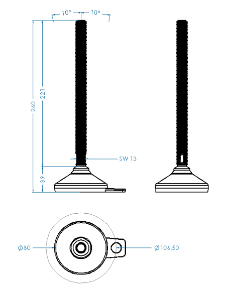 Machine foot HX-FIX81-M16 x 230, AISI 304, Black NBR, 1 fixation
