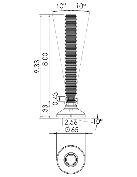 Machine foot HX65-UNC 1 x 8, AISI 304, Black NBR