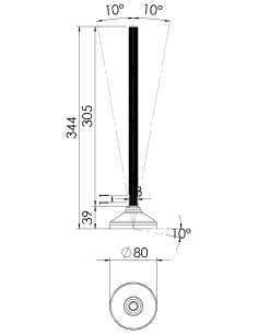 Machine foot HX80-M16 x 310, AISI 304, Black NBR 2