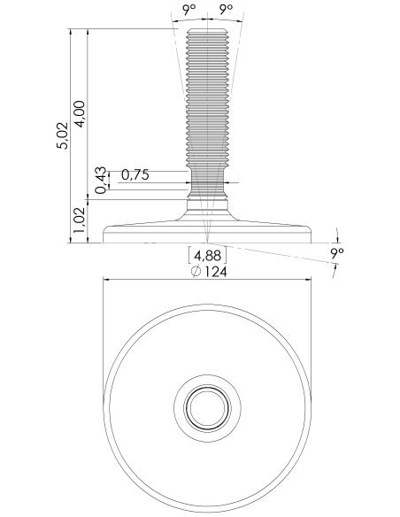 Machine foot HXG125-UNC 1 x 4, AISI 304