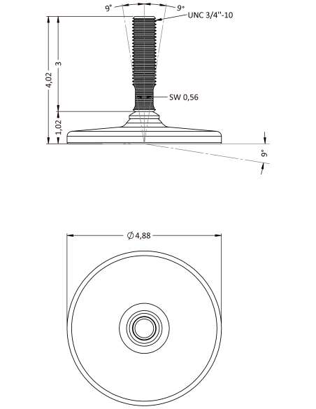Machine foot HXG125-UNC 3/4 x 3, AISI 304