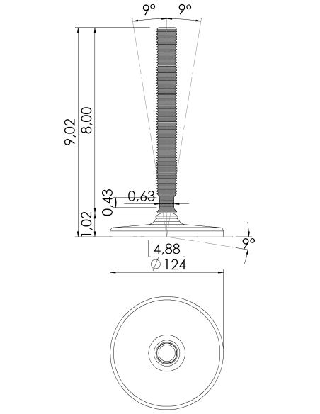 Machine foot HXG125-UNC 7/8 x 8, AISI 304