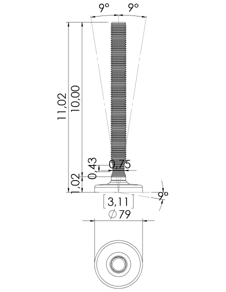Machine foot HXG80-UNC 1 x 10, AISI 304