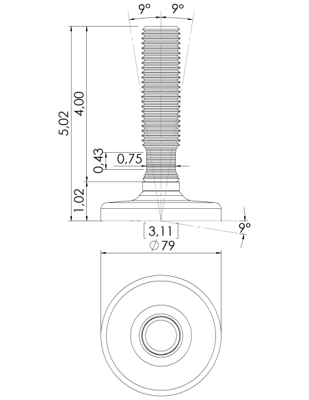 Machine foot HXG80-UNC 1 x 4, AISI 304