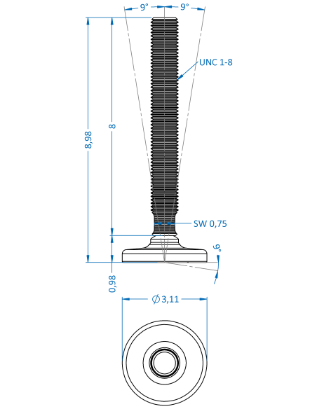 Machine foot HXG80-UNC 1 x 8, AISI 304