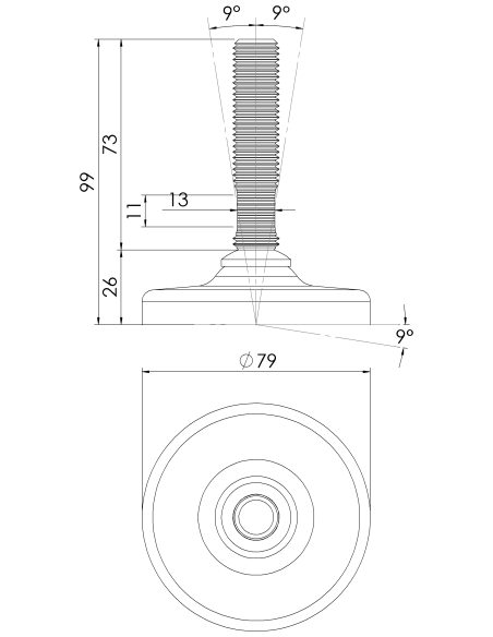 Machine foot HXG80-M16 x 70, AISI 304