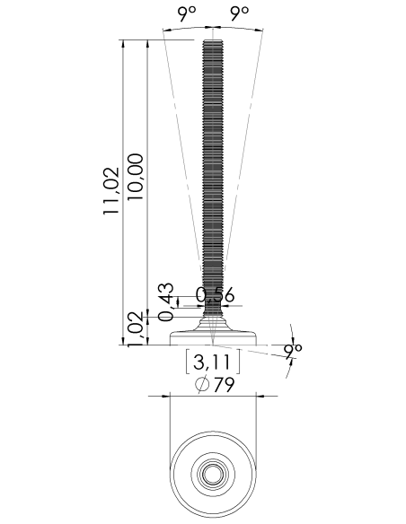Machine foot HXG80-UNC 3/4 x 10, AISI 304