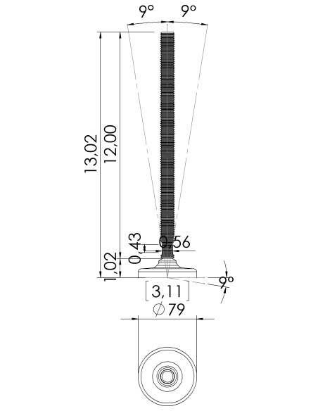 Machine foot HXG80-UNC 3/4 x 12, AISI 304