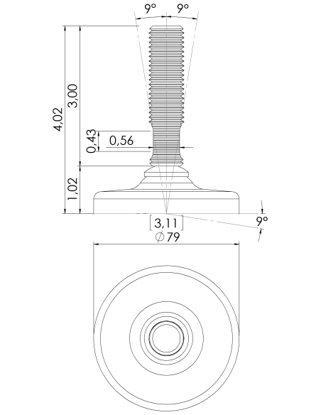 Machine foot HXG80-UNC 3/4 x 3, AISI 304