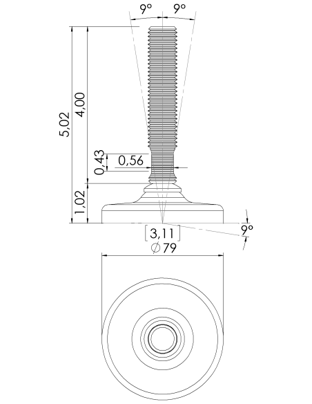 Machine foot HXG80-UNC 3/4 x 4, AISI 304