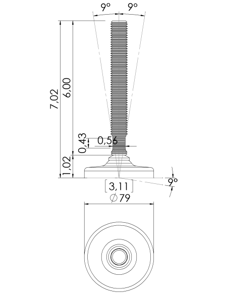 Machine foot HXG80-UNC 3/4 x 6, AISI 304