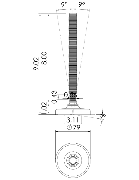 Machine foot HXG80-UNC 3/4 x 8, AISI 304