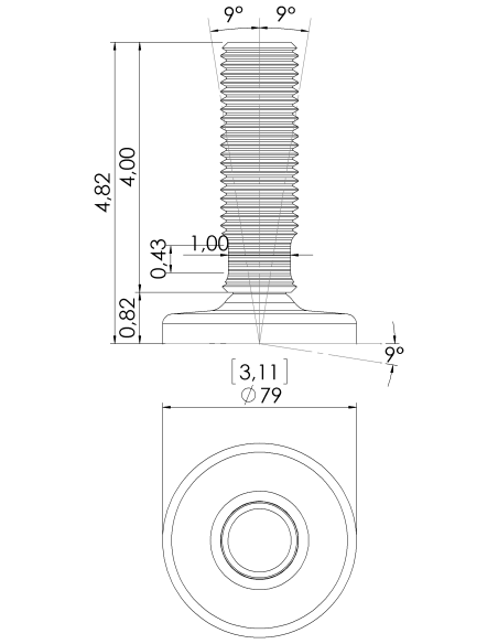 Machine foot HXG80-UNC 1 1/4 x 4, AISI 304