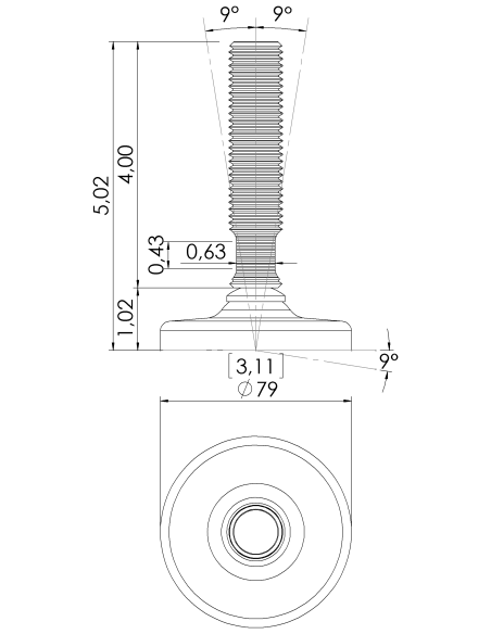Machine foot HXG80-UNC 7/8 x 4, AISI 304