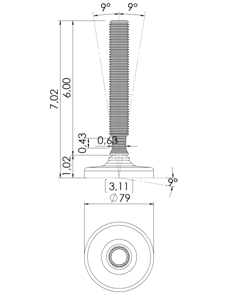 Machine foot HXG80-UNC 7/8 x 6, AISI 304