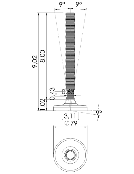 Machine foot HXG80-UNC 7/8 x 8, AISI 304