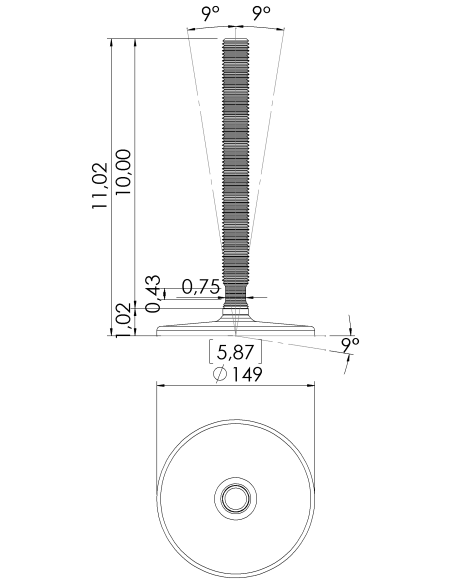 Machine foot HXG150-UNC 1 x 10, AISI 304