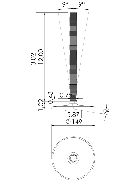Machine foot HXG150-UNC 1 x 12, AISI 304