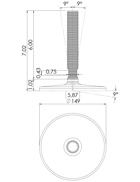 Machine foot HXG150-UNC 1 x 6, AISI 304