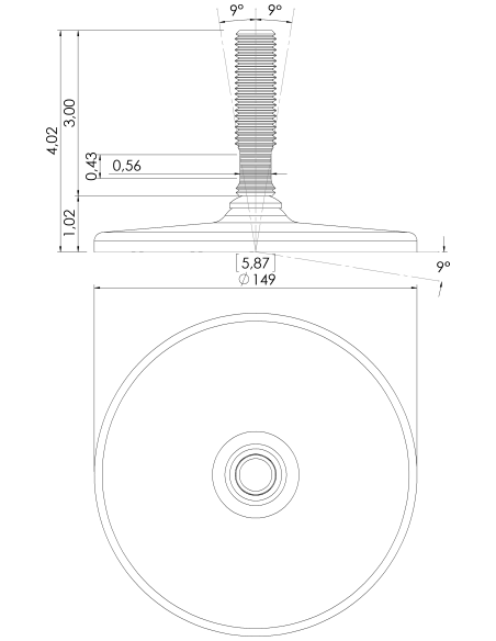 Machine foot HXG150-UNC 3/4 x 3, AISI 304