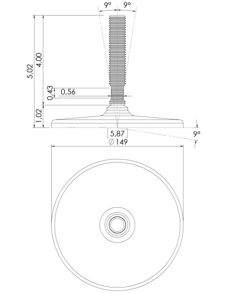 Machine foot HXG150-UNC 3/4 x 4, AISI 304