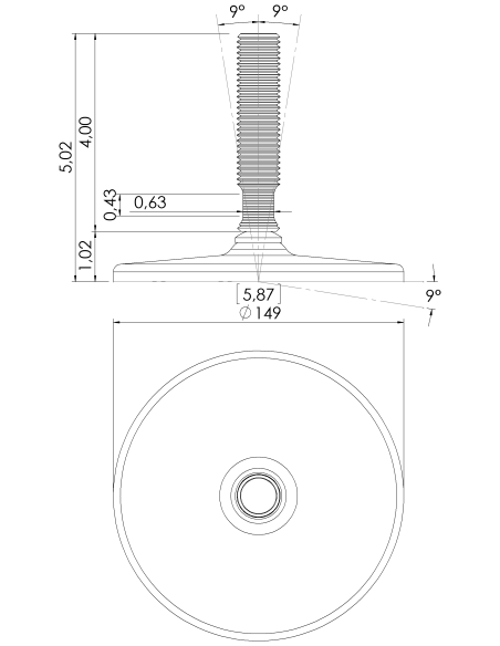 Machine foot HXG150-UNC 7/8 x 4, AISI 304