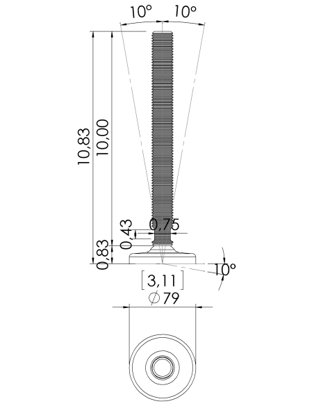 Machine foot HXGT80-UNC 1 x 10, AISI 304