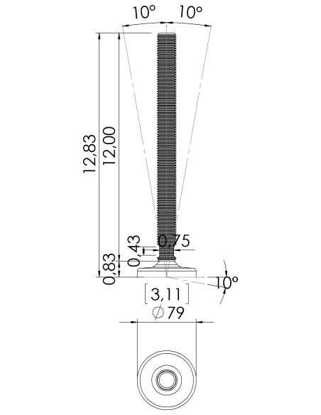 Machine foot HXGT80-UNC 1 x 12, AISI 304