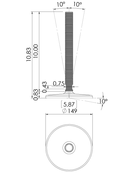Machine foot HXGT150-UNC 1 x 10, AISI 304