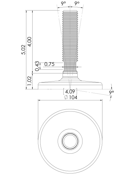Machine foot HXG105-UNC 1 x 4, AISI 304